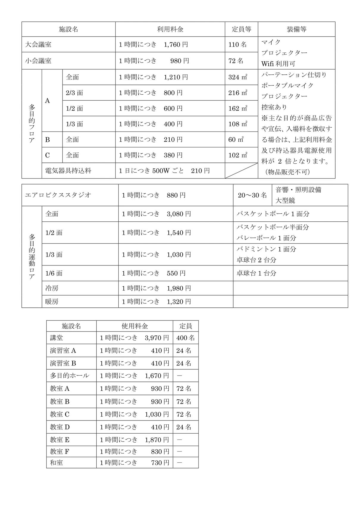 料金表